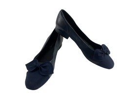 Vaneli Flats Women 7 N Favor Bow Shoes Navy Blue Leather Slip-on Cap Toe... - $512.13 MXN