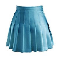 Women&#39;s High Waist Solid Pleated Mini Tennis Skirt (L, Light blue) - £22.07 GBP