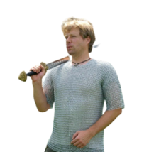 Medieval Viking Aluminum Butted Chainmail Shirt for Men round ring Haubergeon gi - £73.41 GBP