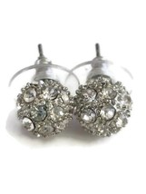 Silver Tone Faux Crystal Ball Rhinestone Jewel Shiny Round Earrings - £14.39 GBP