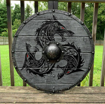 Viking Shield X-MAS Gift Wood &amp; Metal Medieval Knight Shield Handcrafted item - £95.62 GBP