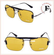 Prada Conceptual Aviator PR56VS Gunmetal Black Yellow Metal Sunglasses 56V Men - £125.02 GBP
