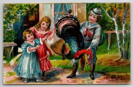 Thanksgiving Greetings Victorian Boy Showing Girls Turkey Postcard V22 - £3.90 GBP