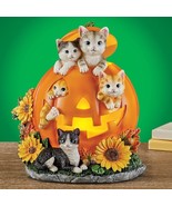 LED Lighted Halloween Kitty Cats in Pumpkin Sunflower Figurine Table Fal... - $44.82 CAD