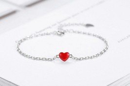 Sterling Silver 925 Women bracelet red heart E257 - £15.68 GBP