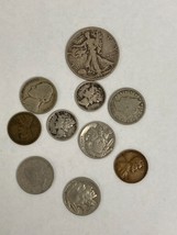 10 Coin Lot Including Mercury Dimes, Lincoln Cents,  V Nickel , Buffalo Nickels - £38.86 GBP