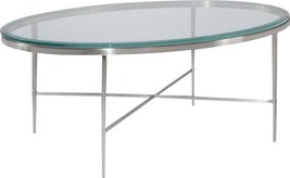 Oval Coffee Cocktail Table, Polished Nickel, Beveled Glass, Modern, Contemp - £2,185.22 GBP