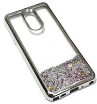 For Lg Stylo 4 - Silver Chrome Glitter Stars Liquid Waterfall Skin Case Cover - £11.57 GBP