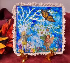 Welcome The Day Mixed Media Ceramic Tile Fairy Children Mythical Forest ... - $8.95