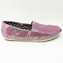 Toms Classics Pink Glitter Womens Size 6 Slip On Casual Canvas Flat Shoes - £38.32 GBP