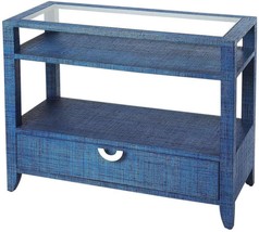 Console Table Silver Navy Raffia Distressed Clear Blue Aluminum Tempered Glass - £1,366.04 GBP