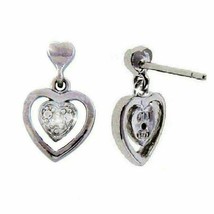 Genuine Natural Diamond Heart Dangle Earrings J-K I3 White 14k Gold over 925 SS - $37.23