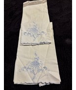 2 Vintage White Pillowcases with Blue Embroidery - $798.28 MXN