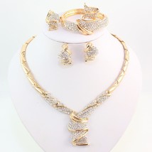 Wholesale Fashion Gold Color Alloy Rhinestone Wedding Jewelry Sets Necklace Brac - £27.46 GBP