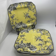 222 Fifth Porcelain Fine China ADELAIDE Yellow 11” Square Set of 4 Dinne... - $57.88