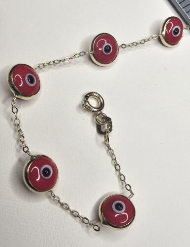 10k Solid Gold Evil Eye Bracelet 7 Inches Item image 3