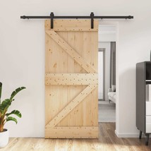 Sliding Door with Hardware Set 95x210 cm Solid Wood Pine - £141.22 GBP