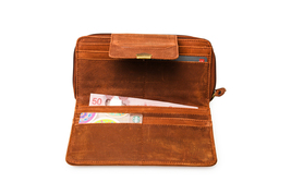 ​Handmade Leather Wallet Woman Zip Around Wallet With Phone Compartment Gifts - £63.62 GBP