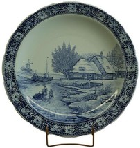 Vintage Plate Signed Sonneville Boch Blue Delft Windmill Canal Scene Winter - $169.00