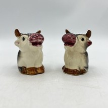 Bull Cow with Horns &amp; Red Nose Mouth Salt Pepper Shakers Japan Ceramic A... - $7.66