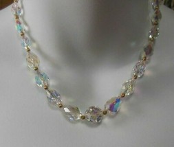 Vintage Aurora Borealis Graduated Teardrop Crystal Necklace W/Crystal Clasp - £74.90 GBP