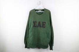 Vtg 90s Mens XL Distressed Sigma Alpha Epsilon Fraternity Sweatshirt Green USA - £46.47 GBP