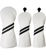 Leather White Black Stripes Golf Headcovers - 3 piece set - NEW - €17,13 EUR