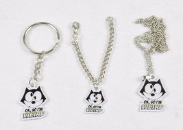 Felix The Cat Fashion Jewelry Set ~ Necklace, Key Ring, Bracelet ~ #FLX-WRD-06 - £10.10 GBP
