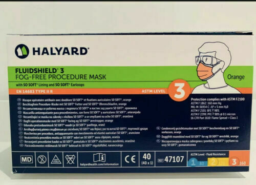 Primary image for Halyard Health 47107 FluidShield Earloop Level 3 Face Masks Orange 40/Bx