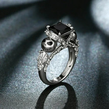 2Ct Princess Black Spinel Jack Skellington Engagement Ring 14k White Gold Plated - £46.02 GBP