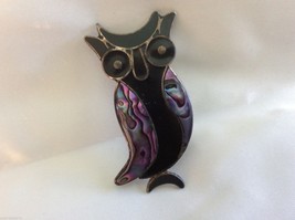 VTG Silver Alpaca Mexico Black Onyx Abalone Shell Owl  pin brooch - £27.59 GBP