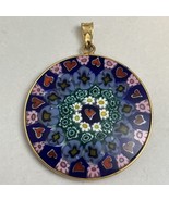 Sterling Silver Gold Vermeil Pink Blue Red Green Large Millifiori Pendan... - $40.63 CAD