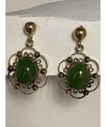 Gold Plate Over Sterling Cabochon Jade Jadeite Earrings Filigree Wires - $123.70