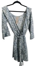 Plum Pretty Sugar Womens Robe Scoop Back Knee Length Blue Floral Large - New - £10.61 GBP