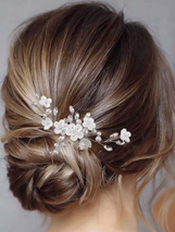 Latious Bride Wedding Flower Hair Comb Crystal Bridal Hair Pieces Pearl Hairpiec - £8.64 GBP
