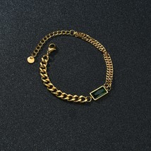 Sifisrri Green Square Zircon  Cuban Chain Bracelet Necklace Pendant for Women Ch - £24.69 GBP