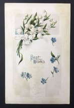 Best Wishes Floral Antique PC Blue and White Flowers Embossed Card - £3.95 GBP