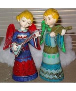 Colorful Angel figurines Set of 2 angels playing instruments - £14.95 GBP