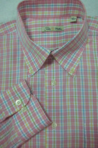 GORGEOUS Peter Millar Pink Blue &amp; Green Plaid Dress Shirt L 16.5x35 - £32.36 GBP