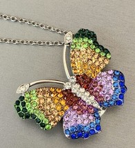 Austrian Crystal Butterfly Magnetic Pendant Necklace 24 Inches in Silvertone - £11.02 GBP