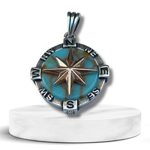 Antique Gold Northstar Turquoise Compass Pendant 925 Sterling Silver Unisex - £46.81 GBP
