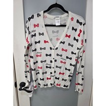 Disney Parks Minnie Mouse Bow Print Cardigan Sweater White S - $35.00
