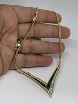 Vendome V Couturier Rhinestone Green Enamel Serpentine Necklace 16” - £29.05 GBP