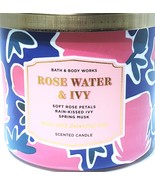 Bath &amp; Body Works Rose Water &amp; Ivy 3 Wick Candle Blue &amp; Pink Flower Design - $37.90 CAD