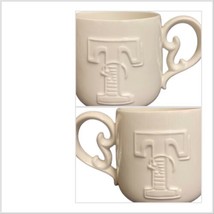 Mud Pie Initial Mug Raised Letter T Monogram White Ceramic Tea Coffee Cup - £11.07 GBP