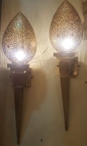 SET OF 2 Engraved Moroccan Brass Antique Torch Wall Light - £625.65 GBP