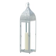 Tall Silver Moroccan Candle Lantern - £29.74 GBP