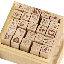 Pack Of 25 Pcs Small Heart Shape Wooden Rubber Stamps With Box For Diy C... - $14.99