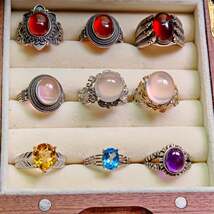 S925 Silver Inlaid Natural Crystal Ring Sea Pattern Peter South Red Amet... - €13,71 EUR+