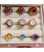 S925 Silver Inlaid Natural Crystal Ring Sea Pattern Peter South Red Amet... - €13,71 EUR+